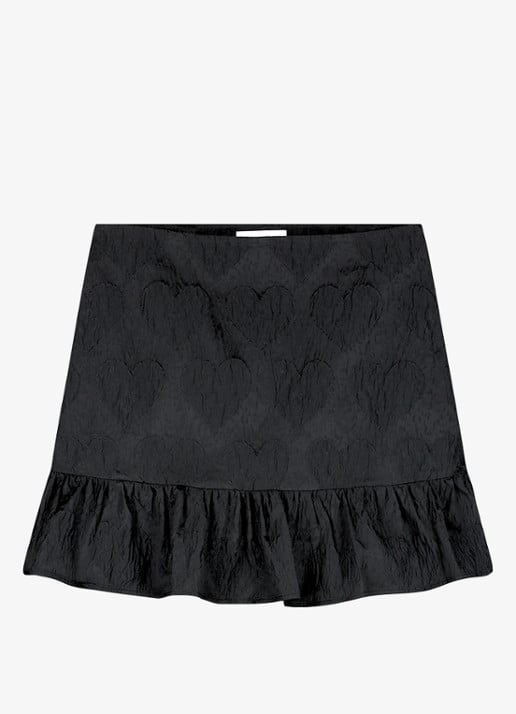 Fabienne Chapot Arlo mini rok met jacquard dessin en ruches - voorkant 3 zwart