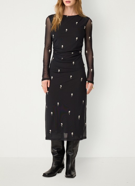 Fabienne Chapot Ashley midi jurk met borduring - voorkant 4 zwart