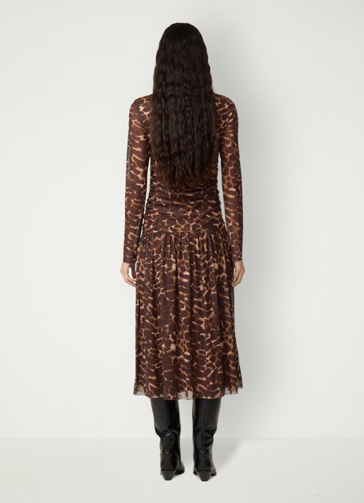 Fabienne Chapot Bello midi jurk met dierenprint en mesh - achterkant bruin