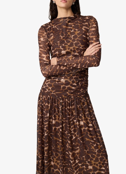 Fabienne Chapot Bello midi jurk met dierenprint en mesh
