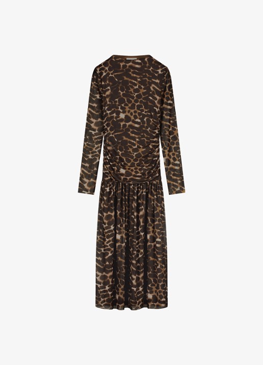 Fabienne Chapot Bello midi jurk met dierenprint en mesh - voorkant 2 bruin