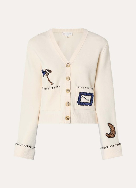 Fabienne Chapot Betty fijngebreid vest met logoborduring en strass - voorkant 3 gebroken wit