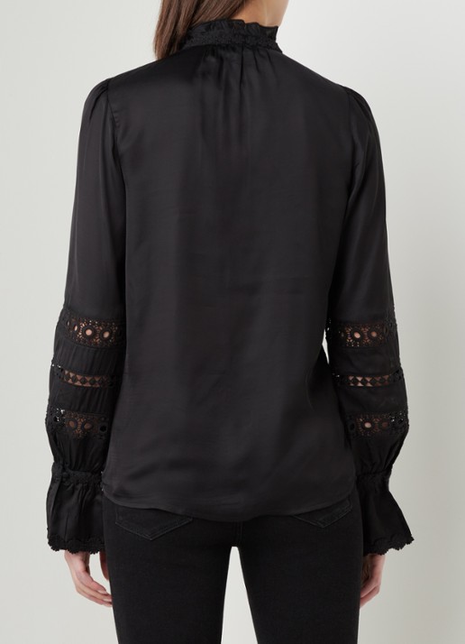 Fabienne Chapot Boho blouse met ruches en broderie - achterkant zwart