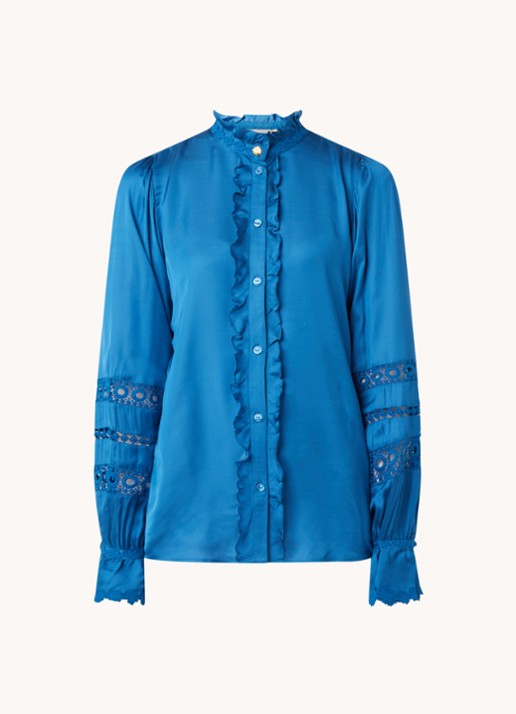 Fabienne Chapot Boho blouse met ruches en broderie - voorkant 2 petrolgroen
