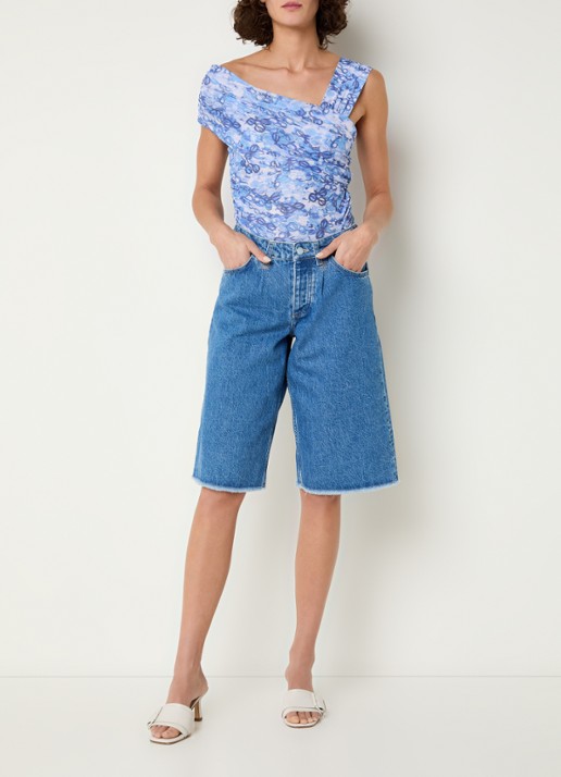 Fabienne Chapot Bora top van mesh met asymmetrische hals en print - voorkant 4 blauw