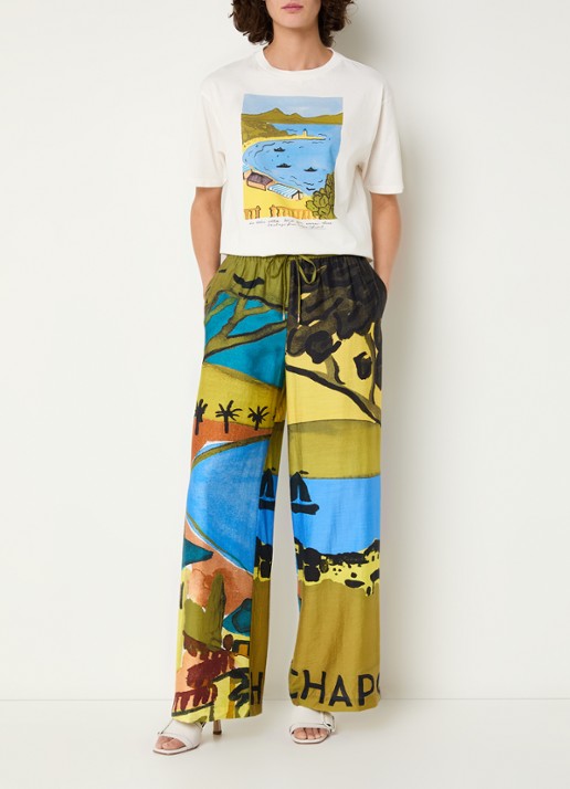 Fabienne Chapot Brent high waist loose fit pantalon in linnenblend met print - voorkant 3 mosgroen