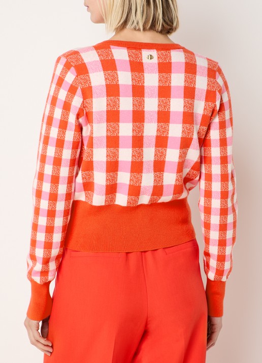 Fabienne Chapot Camille fijngebreid vest met ingebreid patroon en gestrikt detail - achterkant 4 rood