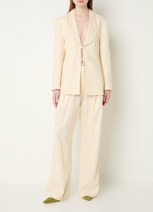 Fabienne Chapot Carlie high waist loose fit pantalon in linnenblend - voorkant 3 creme
