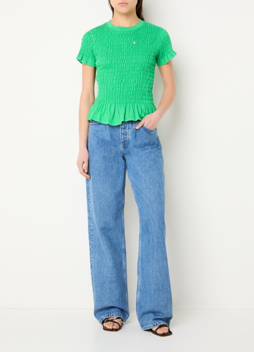 Fabienne Chapot Carmen T-shirt met smockwerk - voorkant 3 groen