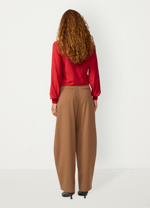 Fabienne Chapot Charlot high waist wide leg pantalon met strikdetail - achterkant 3 camel