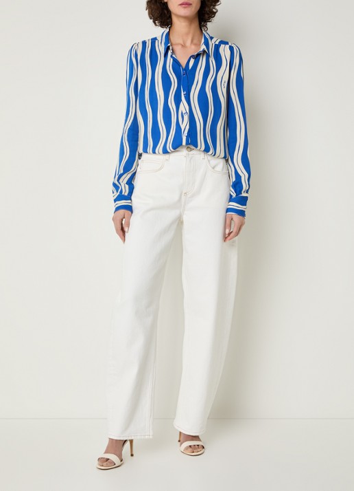 Fabienne Chapot Coco blouse met streepprint - voorkant 3 kobaltblauw