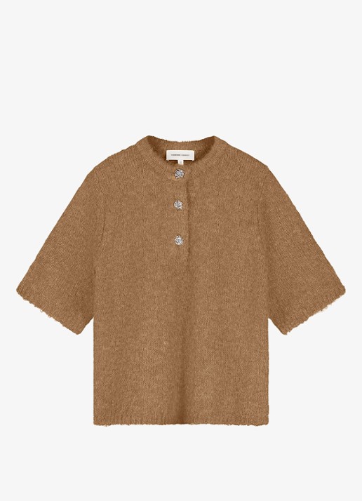 Fabienne Chapot Coco fijngebreide pullover in wolblend - voorkant 4 camel