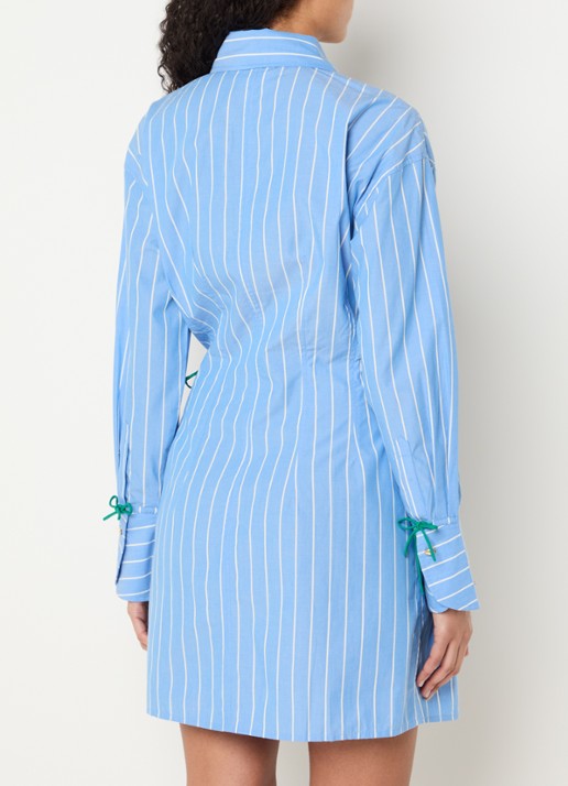 Fabienne Chapot Colette mini blousejurk met streepprint en gestrikt detail - achterkant blauw
