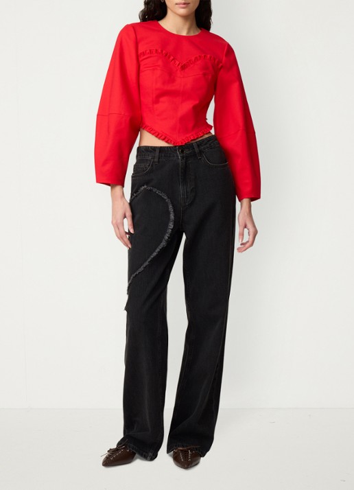 Fabienne Chapot Elin crop top met volant - voorkant 5 steenrood