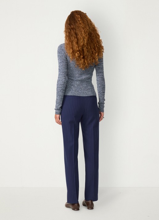 Fabienne Chapot Elliot mid waist straight fit pantalon met krijtstreep - achterkant 3 donkerblauw