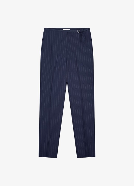 Fabienne Chapot Elliot mid waist straight fit pantalon met krijtstreep - voorkant 4 donkerblauw