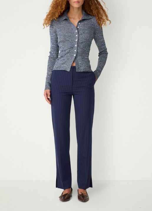 Fabienne Chapot Elliot mid waist straight fit pantalon met krijtstreep - voorkant 5 donkerblauw