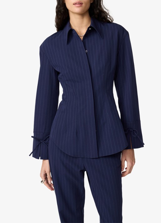 Fabienne Chapot Elvira blouse met krijtstreep - detail donkerblauw