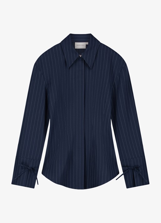 Fabienne Chapot Elvira blouse met krijtstreep - voorkant 3 donkerblauw