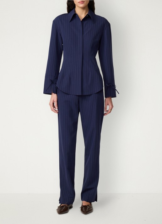 Fabienne Chapot Elvira blouse met krijtstreep - voorkant 4 donkerblauw