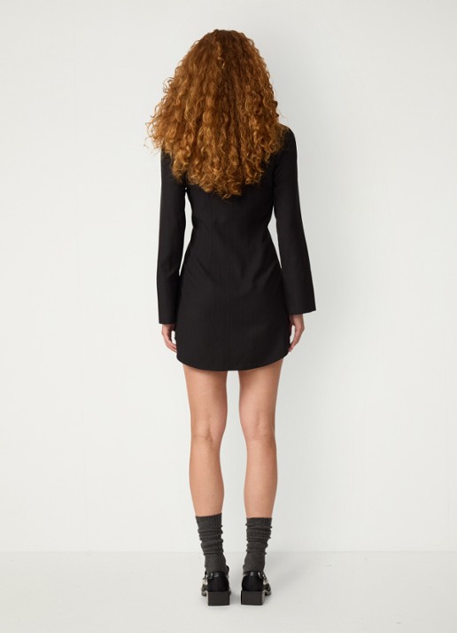 Fabienne Chapot Elvira mini blousejurk met streepprint en gestrikt detail - achterkant 5 zwart