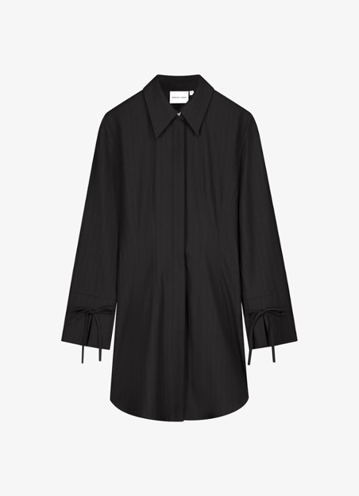 Fabienne Chapot Elvira mini blousejurk met streepprint en gestrikt detail - voorkant zwart