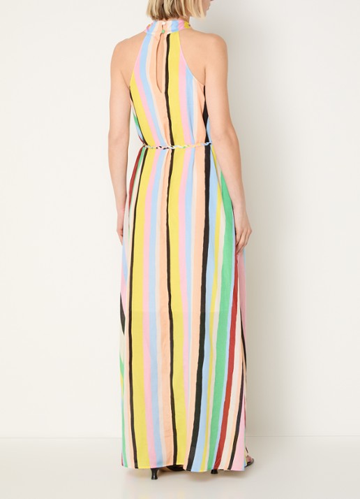 Fabienne Chapot Estelle maxi jurk met streepprint en strikceintuur - achterkant lichtblauw