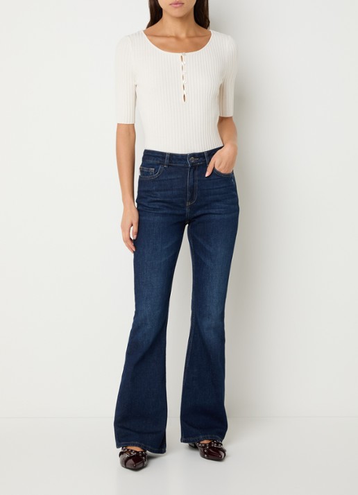 Fabienne Chapot Eva mid waist flared jeans met donkere wassing - voorkant 2 indigo