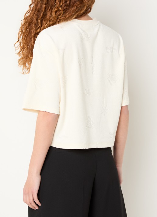 Fabienne Chapot Evy T-shirt van badstof met 3D print - achterkant gebroken wit