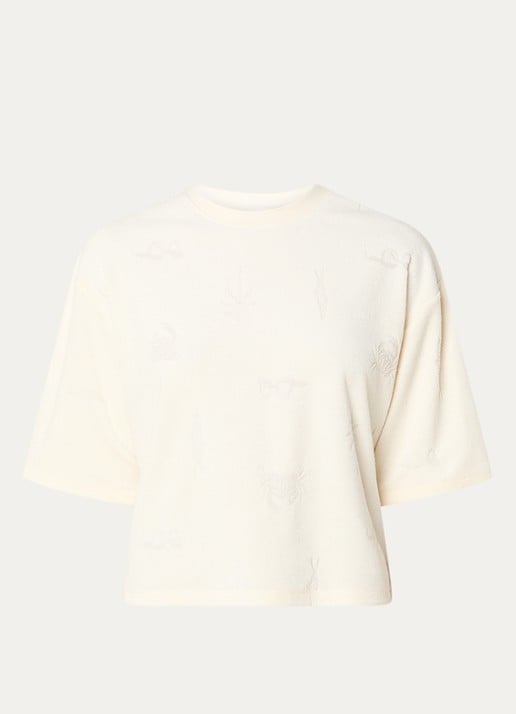 Fabienne Chapot Evy T-shirt van badstof met 3D print - voorkant 2 gebroken wit