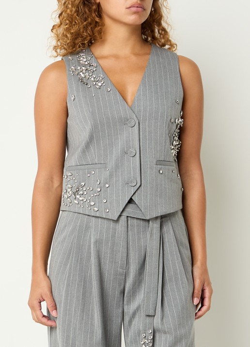Fabienne Chapot Gigi gilet met krijtstreep en strass