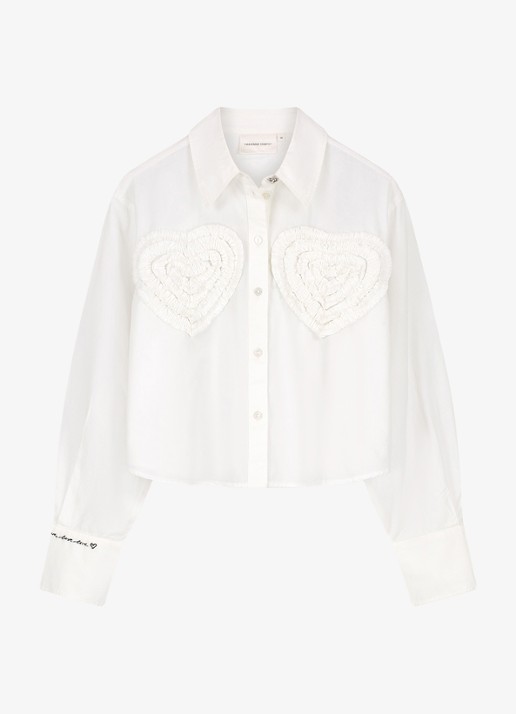 Fabienne Chapot Haidy cropped blouse met ruches en borduring - voorkant wit