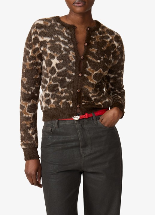 Fabienne Chapot Henry fijngebreid vest met dierenprint - detail donkerbruin