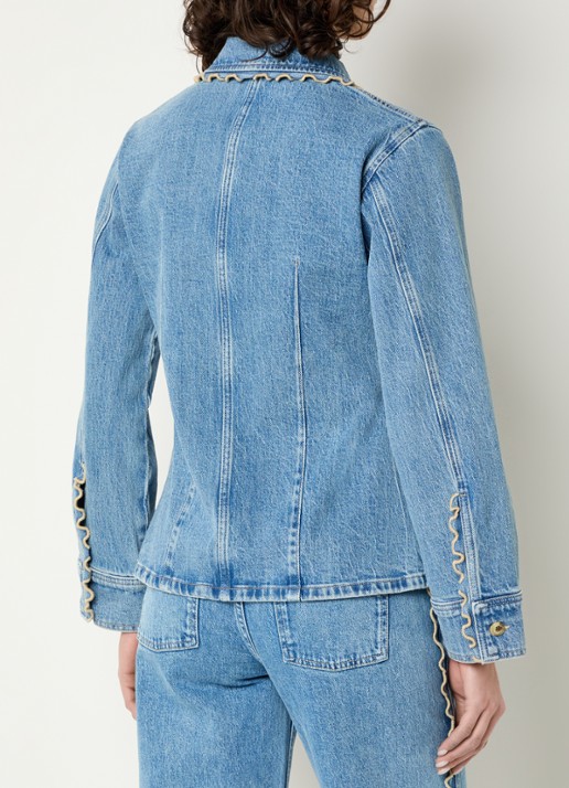 Fabienne Chapot Inda blouse van denim met siernaad - achterkant 3 indigo