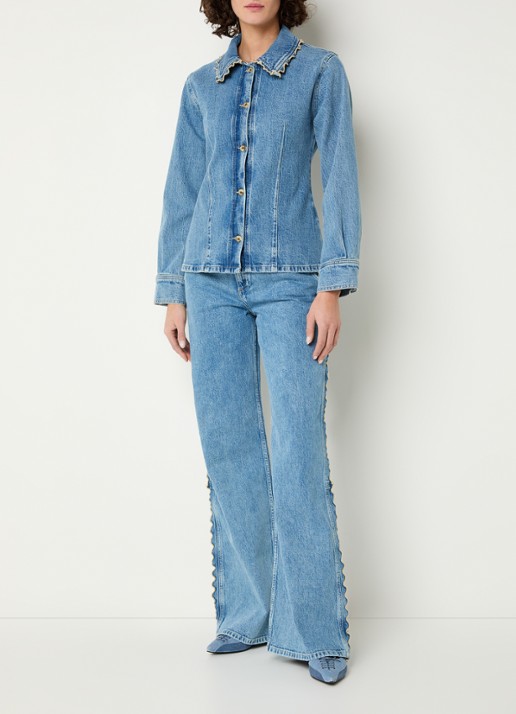 Fabienne Chapot Inda blouse van denim met siernaad - voorkant 2 indigo