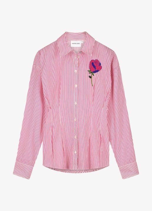 Fabienne Chapot Irina blouse met streepprint - voorkant 2 donkerroze