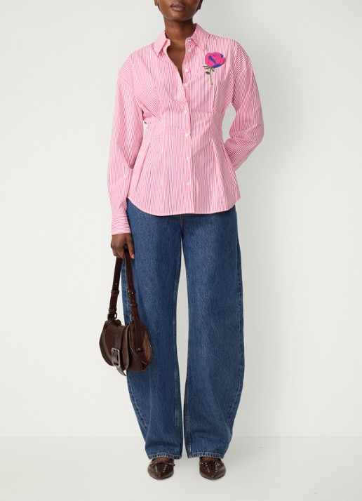 Fabienne Chapot Irina blouse met streepprint - voorkant 3 donkerroze