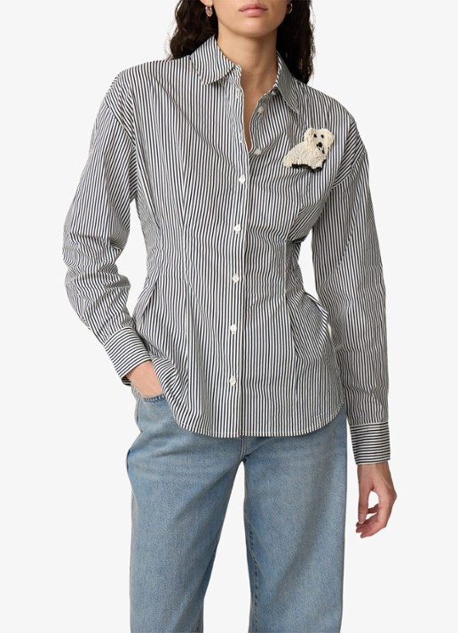 Fabienne Chapot Irina blouse van katoen met streepprint - detail 3 donkerblauw