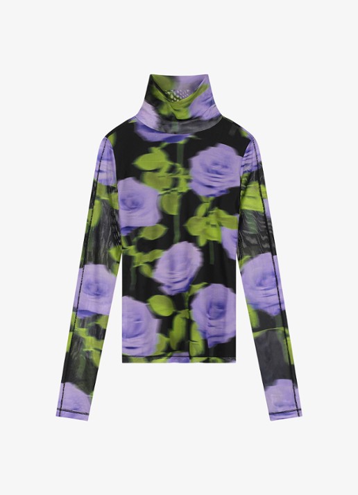 Fabienne Chapot Jadyn top van mesh met bloemenprint - voorkant 3 paars