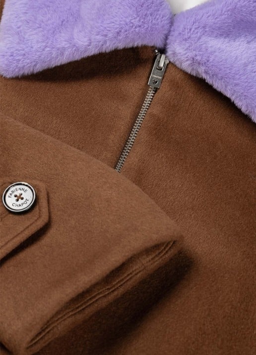 Fabienne Chapot Jael bomberjack in wolblend met colour blocking - detail 4 bruin