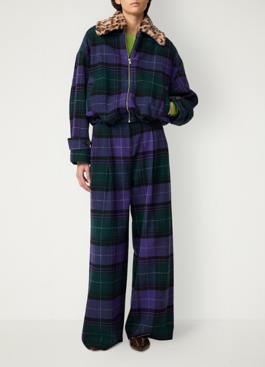Fabienne Chapot Jael bomberjack in wolblend met ruitdessin  - voorkant 4 paars