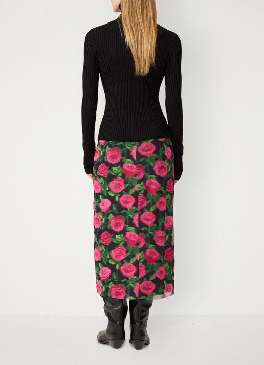 Fabienne Chapot Jessy midi rok met bloemenprint - achterkant 3 fuchsia