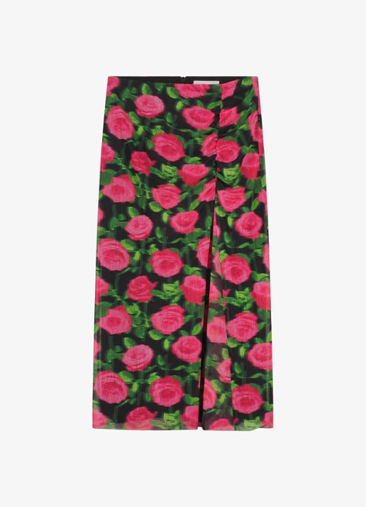 Fabienne Chapot Jessy midi rok met bloemenprint - voorkant 4 fuchsia