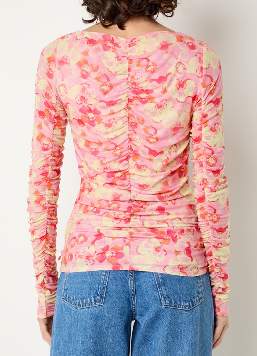 Fabienne Chapot Kane top van mesh met bloemenprint - achterkant lichtroze