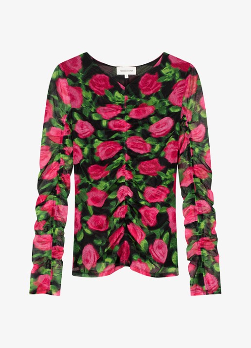 Fabienne Chapot Karlis top met print en plooidetail - voorkant 3 fuchsia