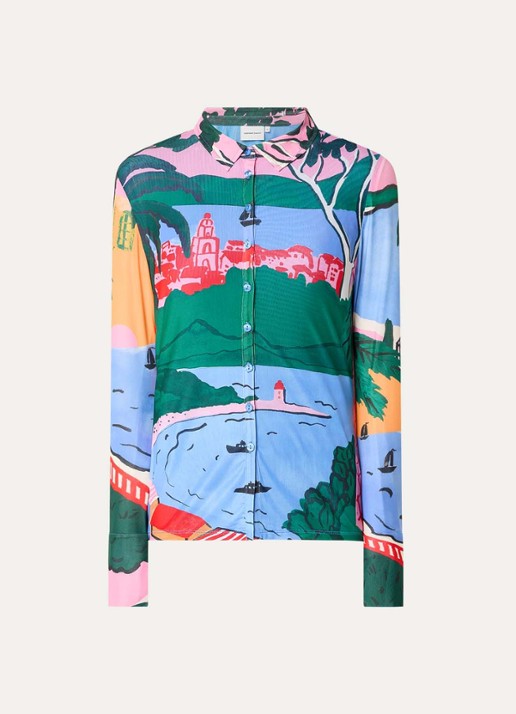 Fabienne Chapot Kevis blouse van mesh met print - voorkant blauw