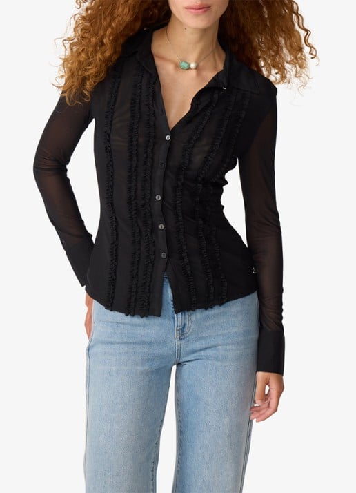 Fabienne Chapot Kiki semi-transparante blouse van mesh - detail 4 zwart