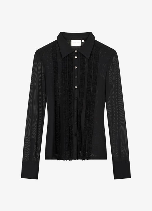 Fabienne Chapot Kiki semi-transparante blouse van mesh - voorkant zwart