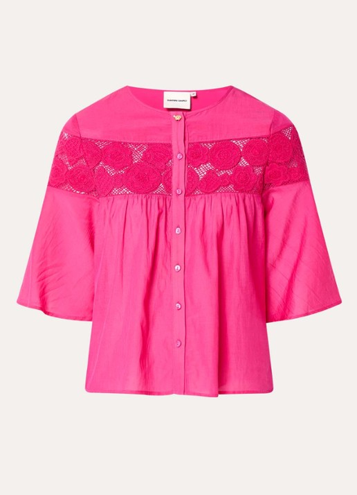 Fabienne Chapot Kristel blouse met broderie - voorkant 3 fuchsia