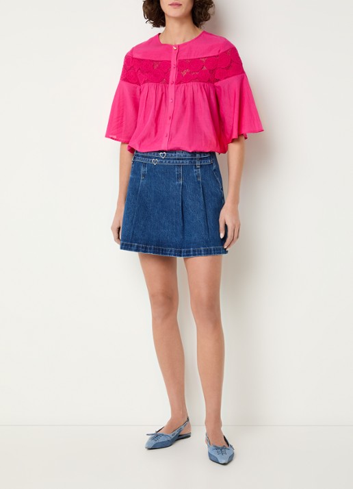Fabienne Chapot Kristel blouse met broderie - voorkant 4 fuchsia
